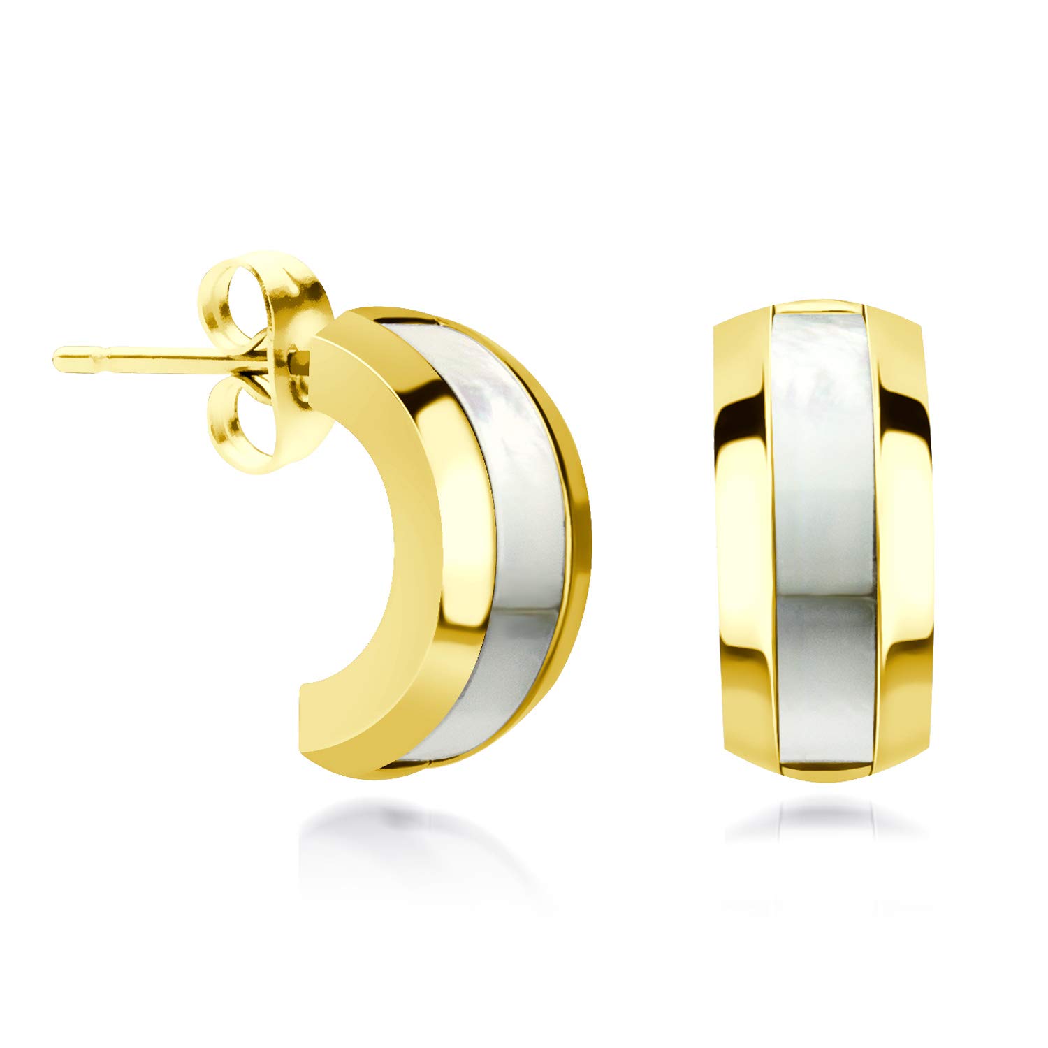 555Jewelry Stainless Steel & Shell, Mother of Pearl, Abalone Open C Shape Thick Huggie Earrings for Women, Hoops Earrings for Women, Hypoallergenic Hoop Earrings, Huggie Hoop Earrings, Gold