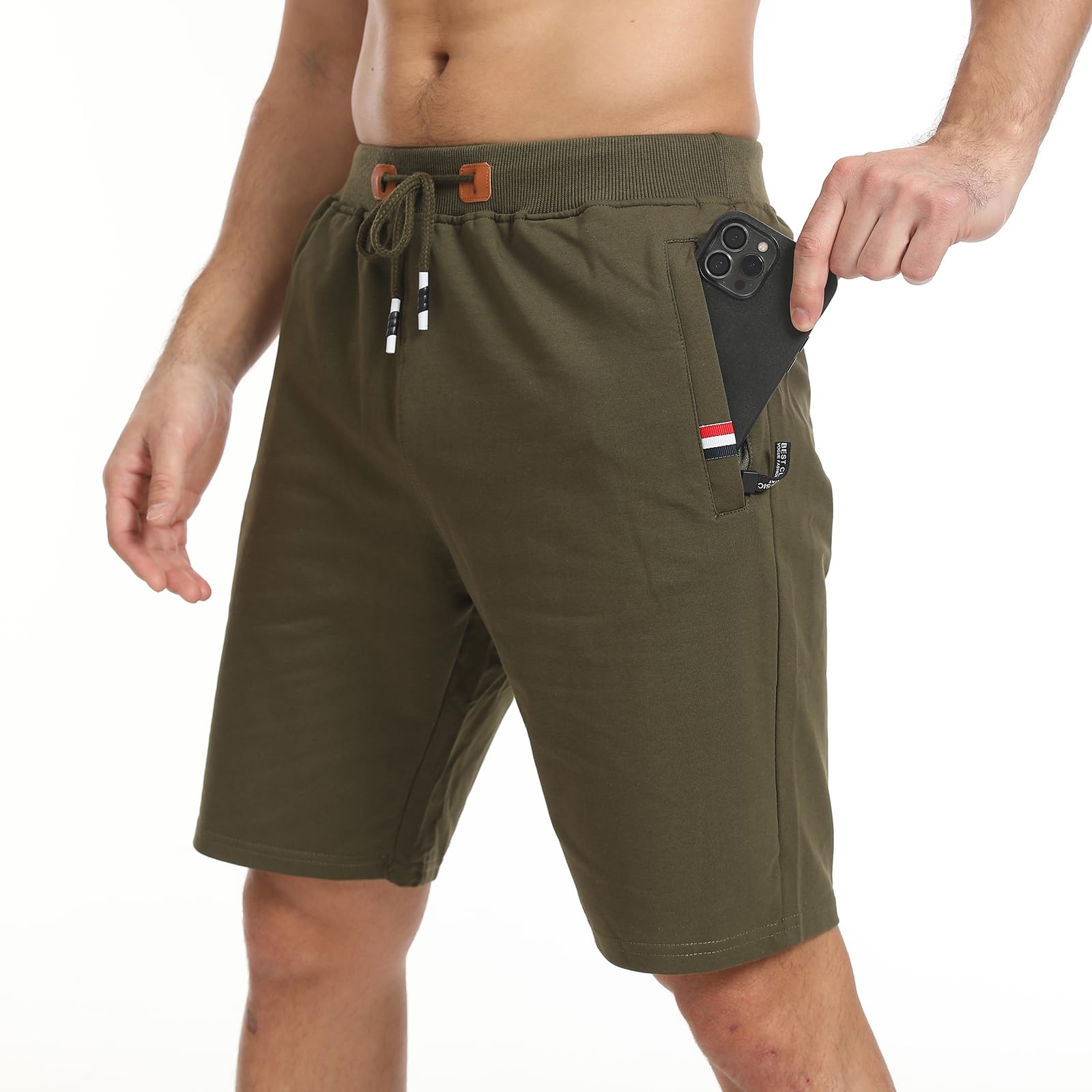 JustSun Sport Shorts Herren Kurze Hose Sommer beiläufig Baumwolle Elastische Taille Sweat Shorts Armeegrün Small 2