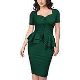 AISIZE Women's 1940s Vintage Square Peplum Bodycon Cocktail Dress