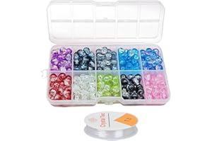 250PCS of 8mm Glass Beads for Jewelry Making,Crystal Beads for Jewelry Making,Glass Bead Kit 10 Colors Bracelet-Making Kit wi