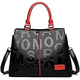 Fashion Leather Black with Red Handbags Medium for Women Luxury Shoulder Bag Tote Top-Handle Satchel Purses for Ladies