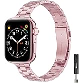 OMIU Metal Band Compatible with Apple Watch Bands 40mm 38mm 41mm 44mm 42mm 49mm 45mm for Women, Thin Stainless Steel Replacement Chain Straps for iWatch Ultra SE SE2 Series 9 8 7 6 5 4 3 2 1 (Rose