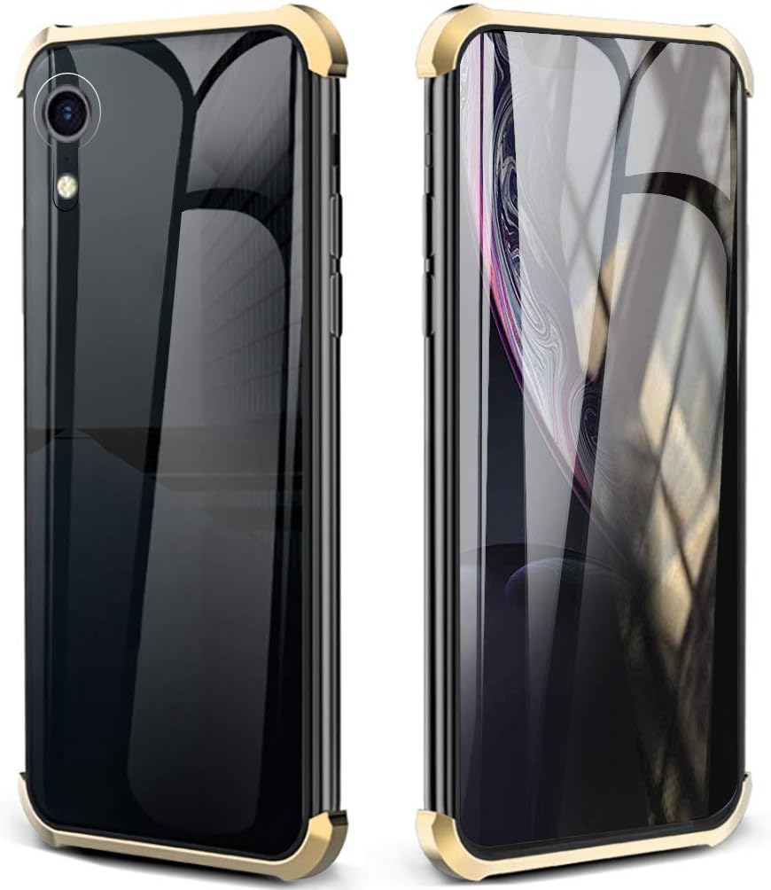 6.1inch Anti-peep Magnetic Adsorption Metal Bumper Glass Case Cover FacaiNICE Case Cover Protective case for iPhone XR (Gold)