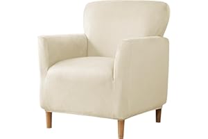 Elehealthy Stretch Chair Covers Banquet Armchair Slipcovers Luxury Velvet Armchair Sofa Covers Chair Slipcover Anti-Slip Furniture Protector for Living Room Friendly for Kids Pets (Beige)