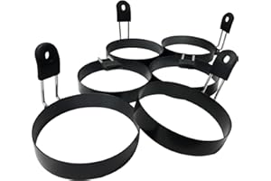 COTEY 3.5" Egg Rings Set of 6 with Silicone Handle, Large Ring for Frying Eggs, Round Mold for English Muffins - Griddle Cooking Shaper for Breakfast