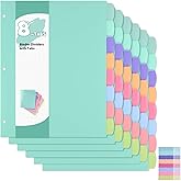 6 Sets of 48Pcs Binder Dividers with Tabs, 8 Tab Dividers for 3 Ring Binder | Waterproof Plastic Page Notebook Index Dividers for Office School Home Organization, Letter Size 8.5 &times; 11 Inch