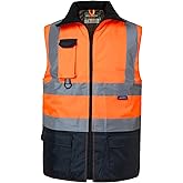 Oralidera High Visibility Insulated Safety Vest for Mens Water-resistant Reflective Work Padded Vests