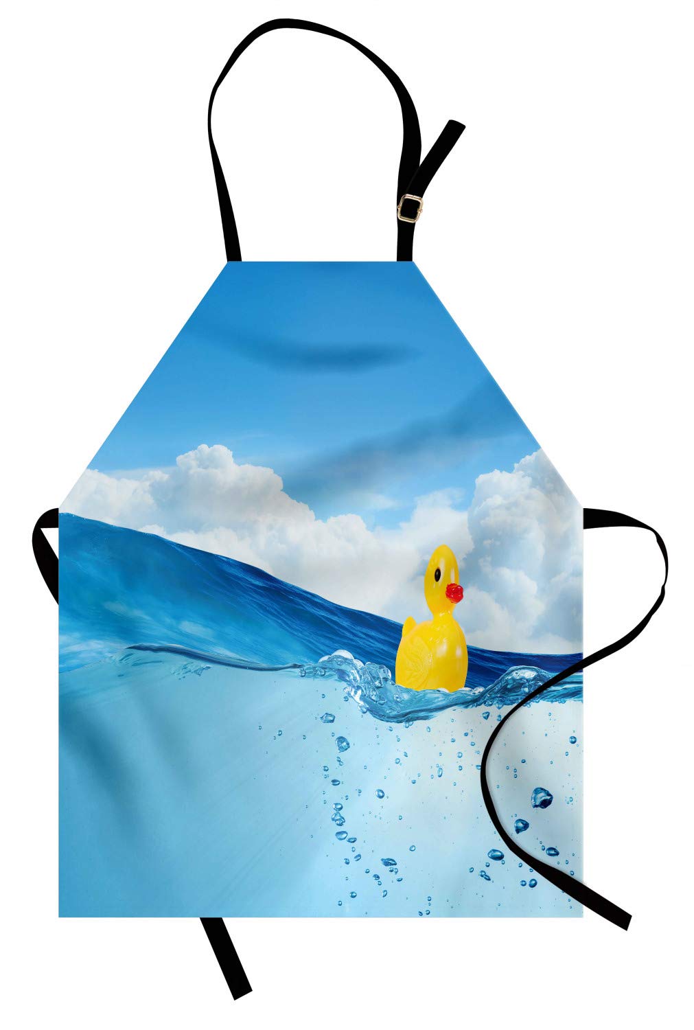 ABAKUHAUS Rubber Duck Apron, Swimming in Pool, Unisex Kitchen Bib Apron with Adjustable Neck for Cooking Baking Gardening, Blue Yellow