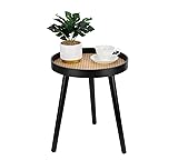 Rattan Round Side Table, Black Small Accent