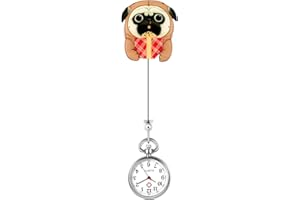 LANCARDO Retractable Nurse Watch with Second Hand for Women Girls Clip-on Hanging Lapel Watches Cute Cartoon Panda Design Easy Read Dial Doctors Students Paramedic Badge Quartz Fob Pocket Watch