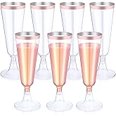 Thenshop 50 Pack Rose Gold Plastic Champagne Flutes 5.5 oz Elegant Clear Disposable Champagne Glasses Detachable Hard Toasting Glasses for Wedding Party Fancy Vino Cocktail Cups(Clear)