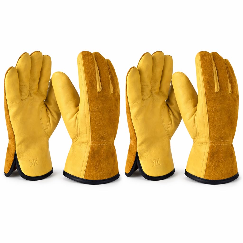 DTC Gardening Gloves for Men Women Two Pairs Work Gloves Thorn Proof Heavy Duty Gardening Gloves Leather Working Gloves for Gardening Fishing Construction (Large)