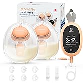 Wearable Hands Free Breast Pump D6, Portable Breastfeeding Pumps with 3 Modes & 9 Levels, Strong Suction Discreet Low Noise Electric Breast Milk Pump, 15-25mm Double-Sealed Flange