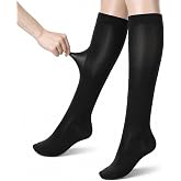 3 Pairs Black Knee High Stockings Women&rsquo;s Trouser Socks Opaque Stretchy Nylon Knee High Stockings Soft Nylon Socks Dress Sock for Women, Comfort Fit for Uniform Daily Wear