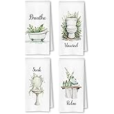 ArtisaEura Boho Farmhouse Bathroom Hand Towels Set of 4, Relax Breathe Soak Unwind Botanical Decorative Hand Towels for Gym Yoga Spa Decor, Modern Farmhouse Bathroom Decor, 16x24 Inches