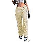 Viatabuna Women's High Rise Straight Leg Y2K Streetwear Cargo Pants Baggy Boyfriend Pants with Pocket