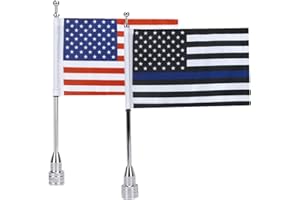 GDCREESTAR Motorcycle Flagpole Mount with American USA Flag +Blue Line US Flag for Harley Davidson Honda Goldwing CB VTX CBR Yamaha - Fits 1/2" Round Luggage Rack