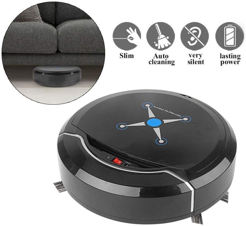 QYLT Robot Vacuum Cleaner, Automatic Cleaning Robot, Super-Thin, 1500Pa Strong Suction, Drop Sensor, Automatic Smart Robot Vacuum Floor Cleaner for Pet Hair, Carpets, Tile (black)