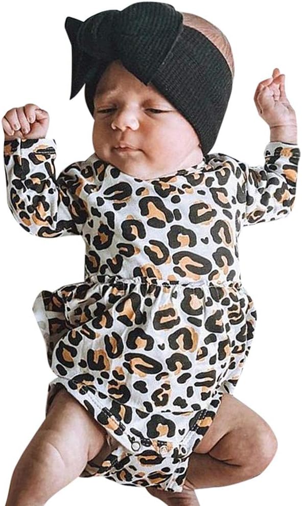 Homstar Newborn Infant Baby Girl Boys Romper Bodysuit Sunsuit Leopard Print Ruffled Cute Playsuit Outfits Onsises Long Sleeve Princess Dress Cotton Sleepsuit Pyjamas Coveralls Jumpsuit Clothes
