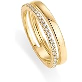 PAVOI 18K Gold Plated Cubic Zirconia Dual Stacking Rings for Women | Gold Eternity Band for Women | Thumb Ring