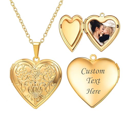 U7 Women Locket Necklace Platinum 14K Gold Photo Lockets that Hold