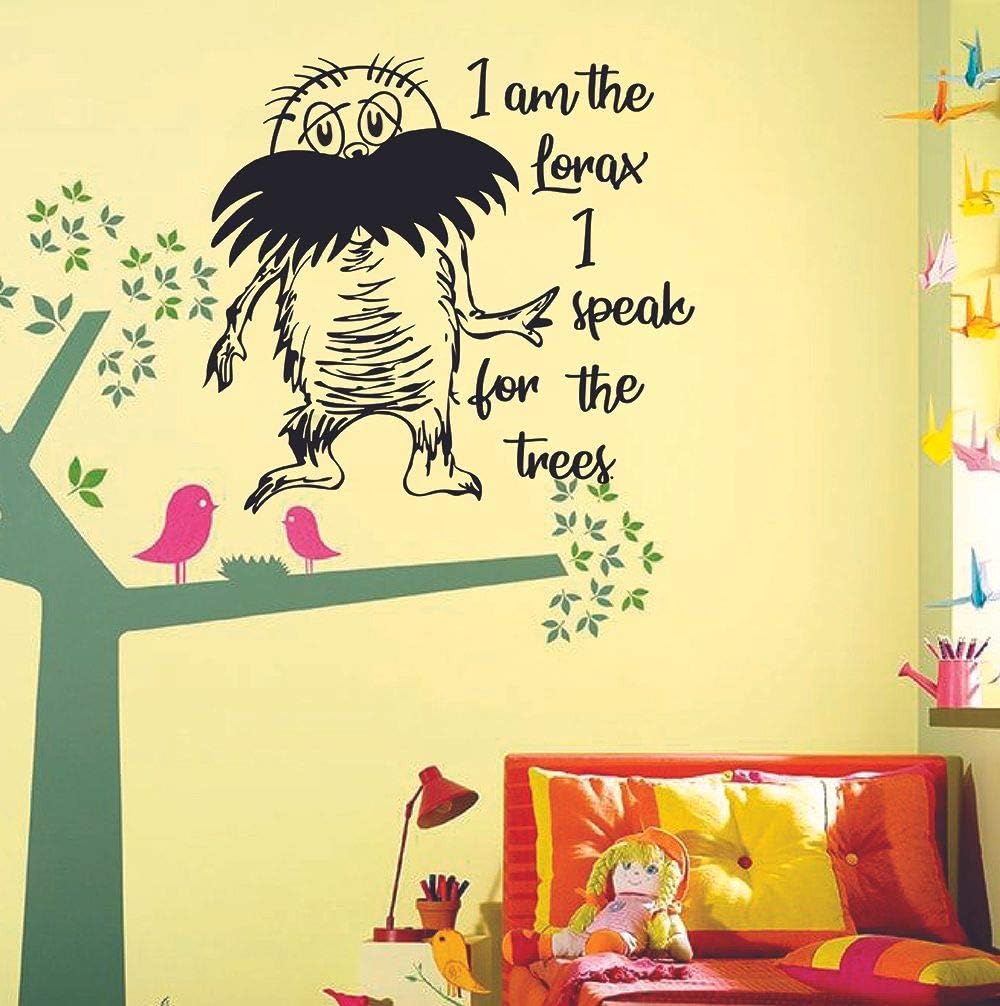 I Speak for The Trees - Lorax Quotes Dr. Seuss Wall Sticker Art Decal for Girls Boys Kids Room Bedroom Nursery Kindergarten House Fun Home Decor Stickers Wall Art Vinyl Decoration Size (15x15 inch)