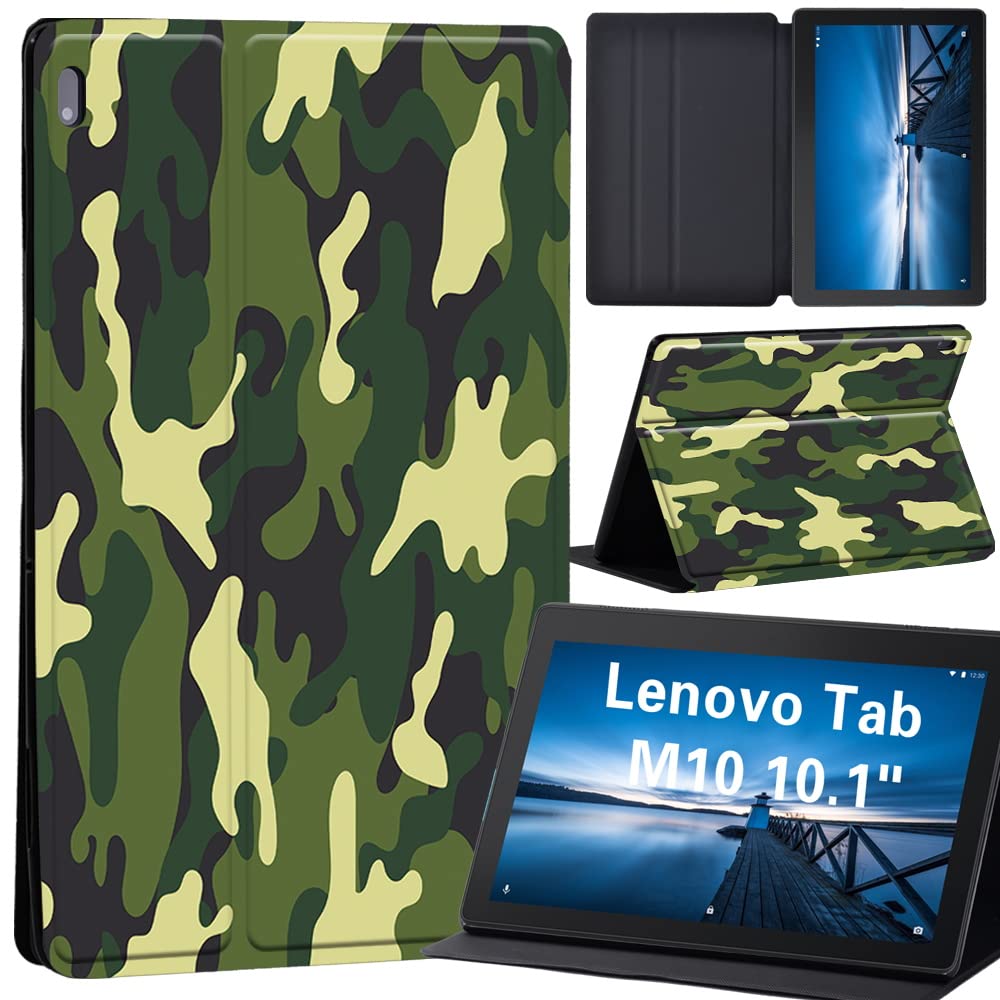Design Case for Lenovo Tab M10 TB-X605F/ TB-X605L/ TB-X505F/ TB-X505L - Leather Tri-Fold Stand Cover Case for Lenovo Tab M10 10.1-Inch Tablet, (army camouflage)