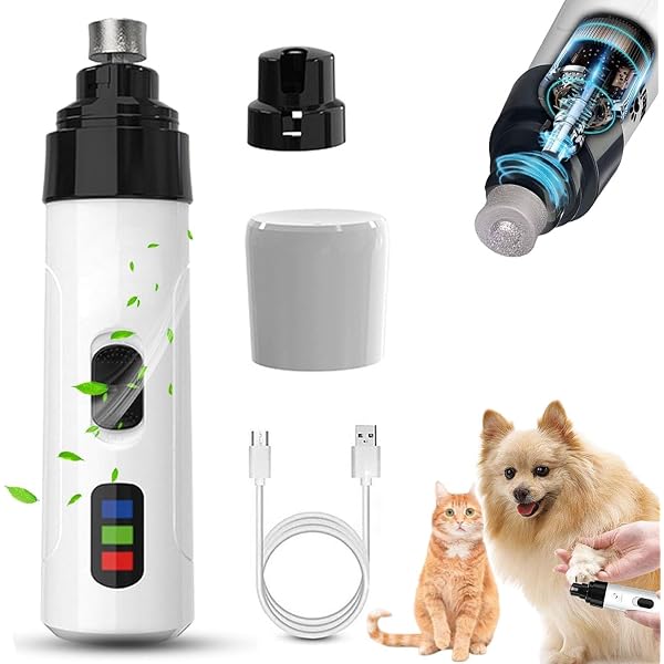 Heusom Silent Groom Pro Nail Grinder For Dogs & Cats - Cordless, 3 Speeds, LED Light, 2000mAh Rechargeable (Includes 2 Grinding Heads)