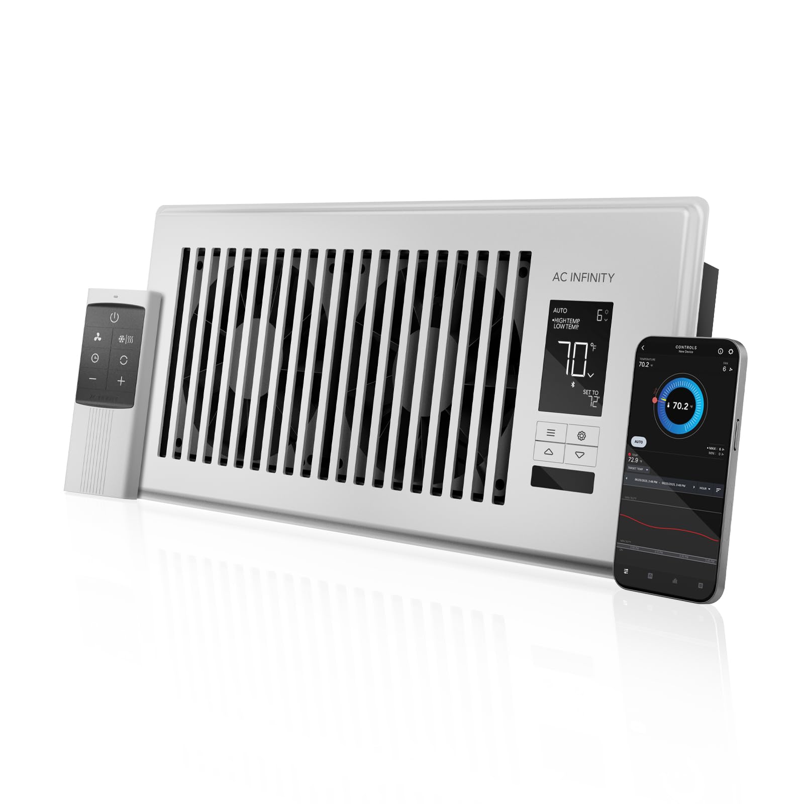 AC Infinity AIRTAP T4 White, Register Booster Fan for 100x250mm Register Holes, Improves Heating & Cooling Vents, Quiet 10-Speeds, Bluetooth App Control Data Alerts. ONLY FITS 4” x 10” Duct Openings