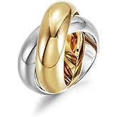 WISTIC Two-Tone Cross Chunky Bands Statement Rings for Women and Men Infinity Interlocked Rolling Criss Cross Rings Cocktail Enhancer Finger Adult Jewelry