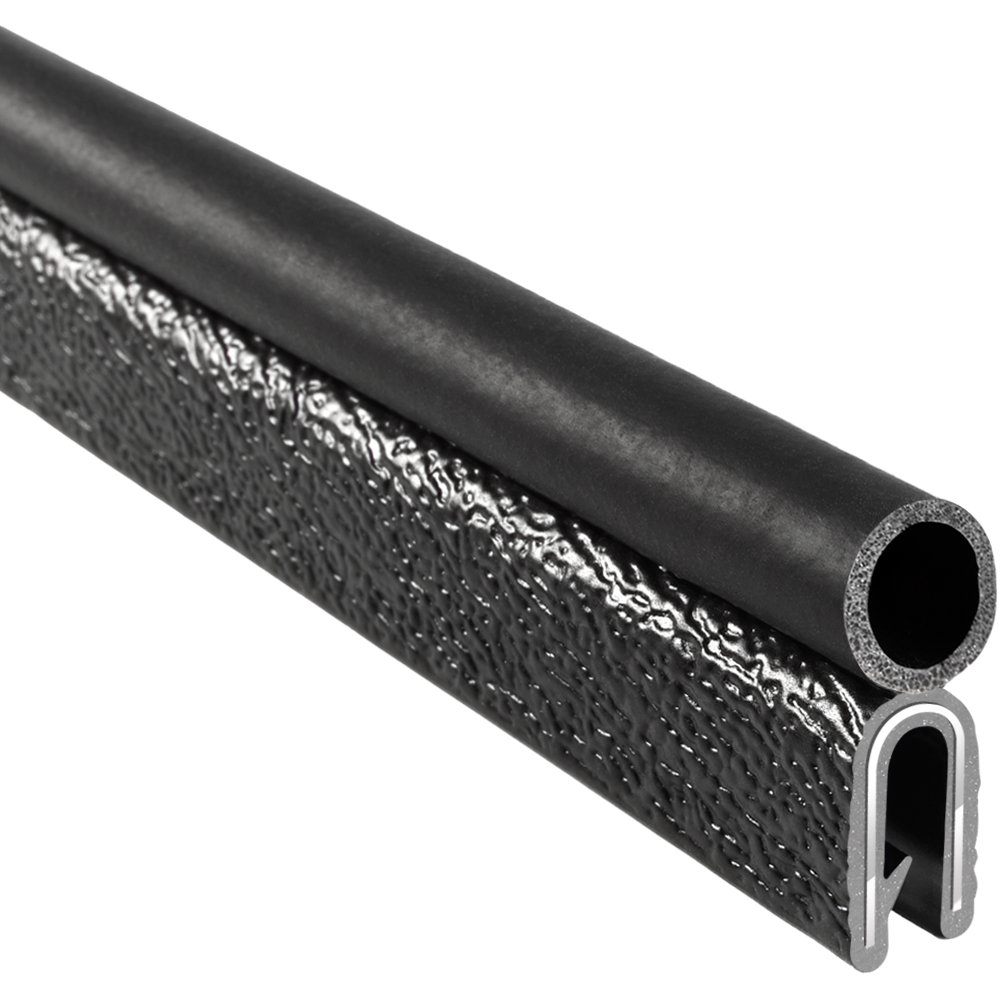 Trim-Lok Trim Seal with Top Bulb – PVC Plastic Trim with EPDM Rubber Bulb Seal – Fits 3/16” Edge, 3/8” Bulb Seal Diameter, 25’ Length