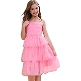 Girls Sleeveless Square Neck Fluffy Tiered Dress Cute Tulle Tutu Birthday Party Dress Tween Girls Trendy Dresses