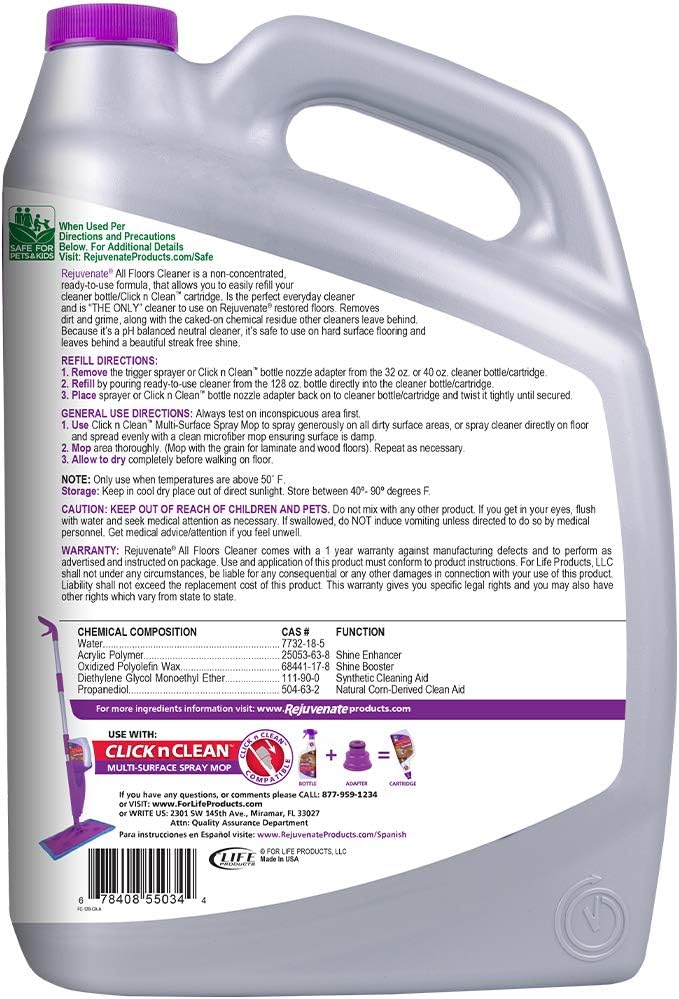 Rejuvenate High Performance All-Floors and Hardwood No Bucket Needed Floor Cleaner With Spout Powerful PH Balanced Shine with Shine Booster Technology Low VOC Best in Class Products 128oz: Health & Personal Care