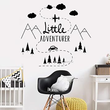 Modeganqingg Kleine Abenteuer Berg Wald Wandtattoo Kinderzimmer Wanddekoration Abenteuer Reisen Vinyl Wandbild Kinderzimmer Aufkleber Schwarz S 47cm X 42cm Amazon De Kuche Haushalt