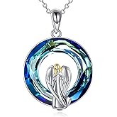 LONAGO Guardian Angel Necklace with Crystal 925 Sterling Silver Guardian Angel Pendant Necklace Gift for Women