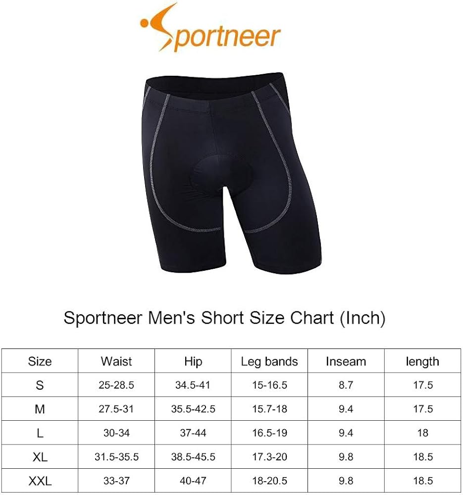 Sportneer Men's Padded Cycling Shorts Bike Bicycle Pants Tights Breathable and Absorbent : Clothing