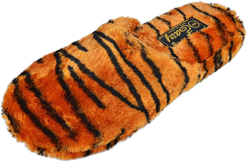 Easy Ladies Plush Slippers Animal Designs (XLarge, Tiger
