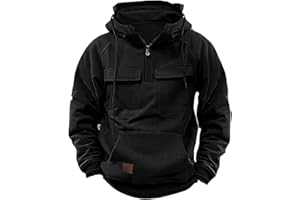 Pisexur Mens Hoodies Quarter Zip Pullover Tactical Sweatshirt Cargo Pullover Workout Hoodies