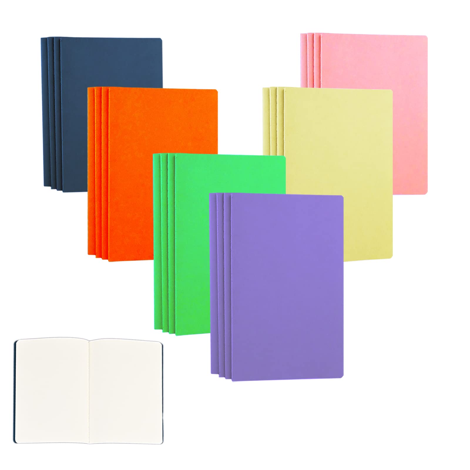 ZMCYN 24 Pack A6 Small Colorful Notebook Bulk, Mini Pocket Blank Notebook Set for Kids, Student, Office, 6 Mixed Color, A6 Size, 3.9” x 5.5", 64 Blank Pages/32 Sheets