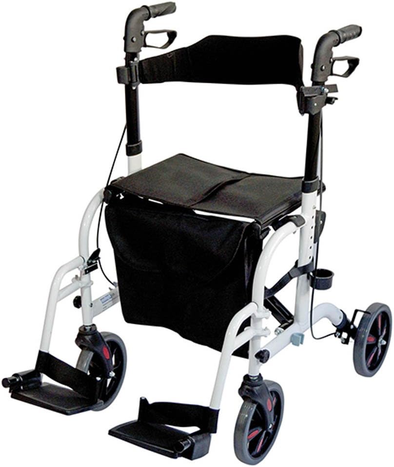Aidapt Duo Deluxe White Folding Light Weight 4 Wheeled Rollator Transit Chair Mobility Aid with Seat, Foot Plates, Carry Bag - Image 3