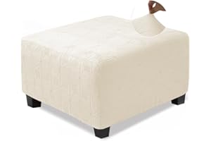 NeColorLife Square Ottoman Cover Large,Stretch Square Ottoman Covers Slipcover,Knitted Jacquard Cover for Storage Stool,Footstool Protection for Living Room,Beige,Large