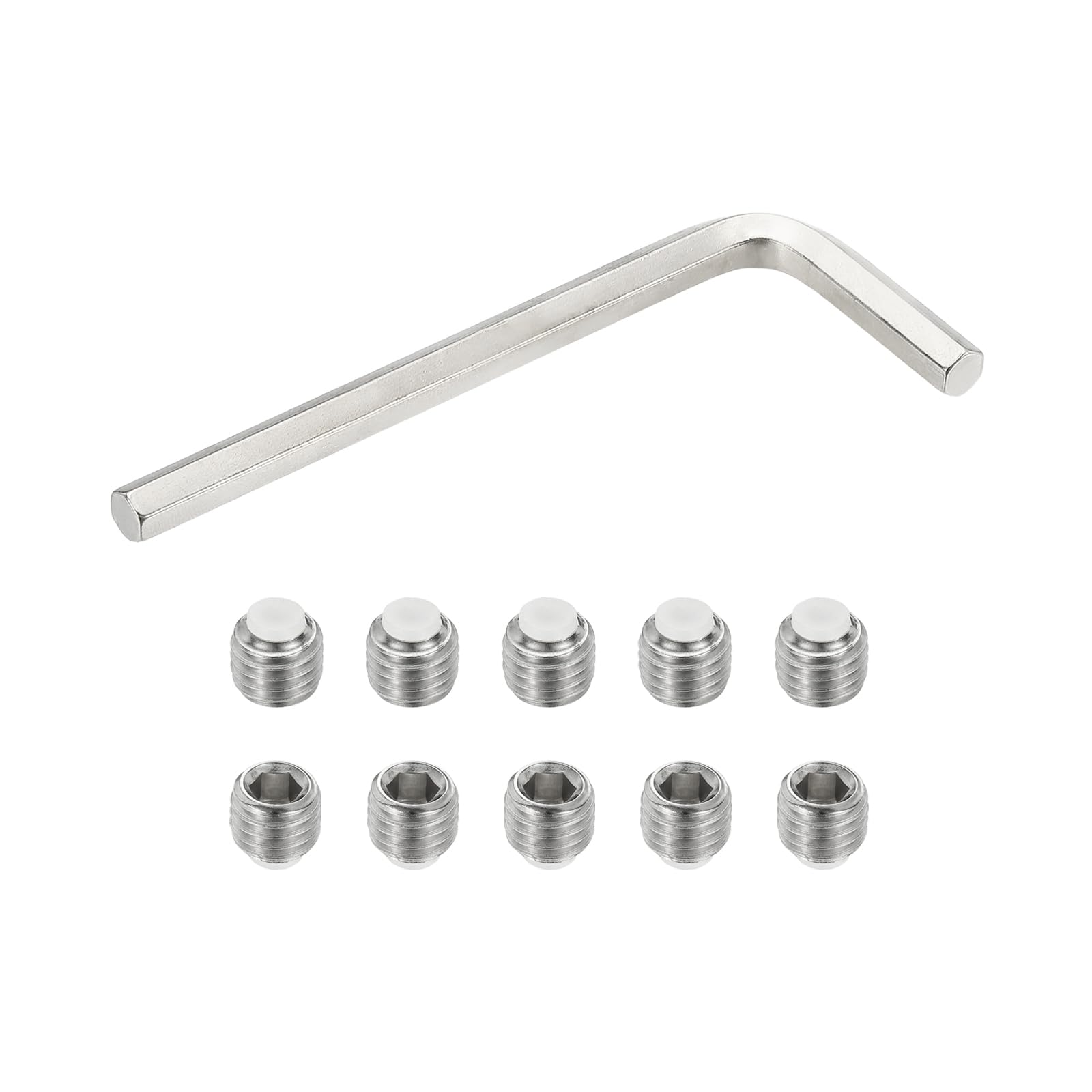 PATIKIL M12x10mm Nylon Tip Grub Screw, 10pcs 304 Stainless Steel Metric Hex Socket Head Cup Point Bolt Anti Slip Internal Hex Drive Hardware with l Key Wrench