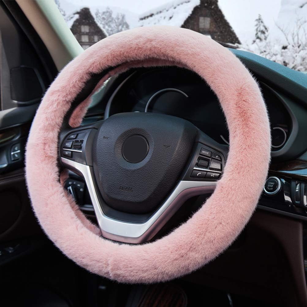 Fluffy Car Steering Wheel Covers – ZATOOTO Warm Steering Wheel Cover Fur, Nonslip, Soft Plush Cover for Winter, 14.5-15 Inches, Pink