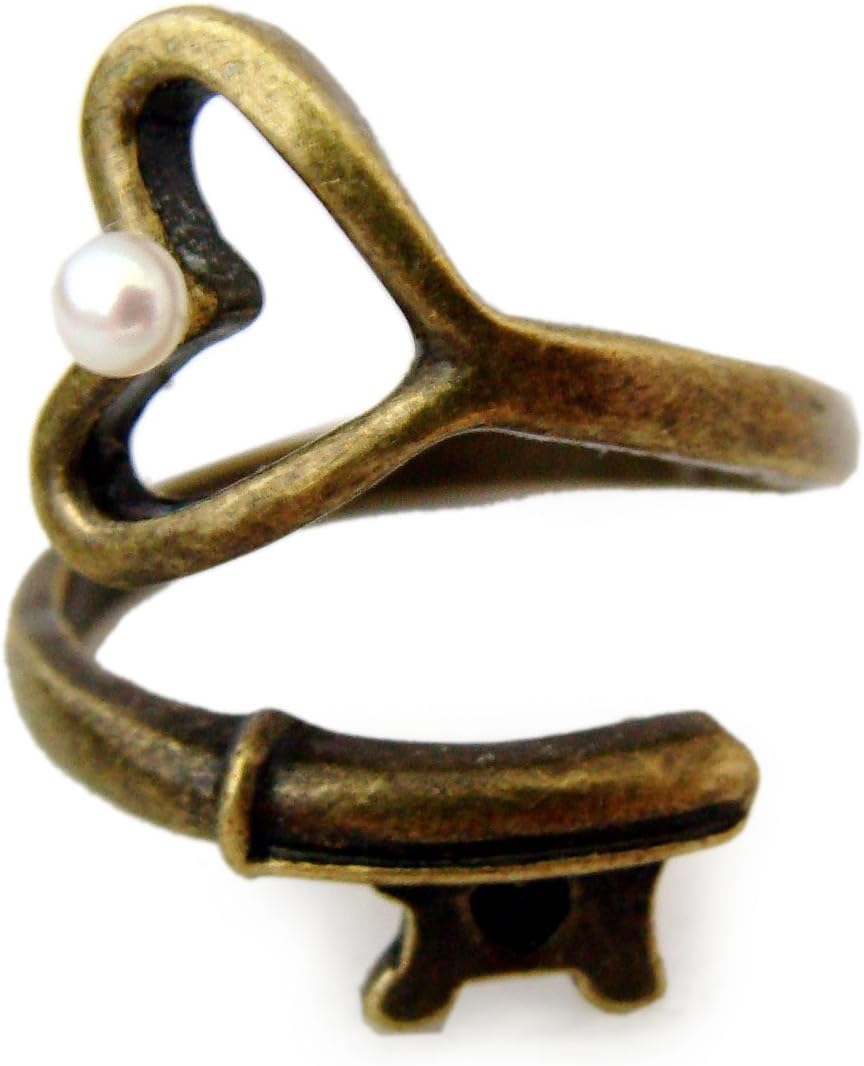 Miss Lovie Women's Vintage Bronze Pearl Ring with Heart Design