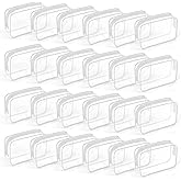 TISRATOK 24 PCS Clear Toiletry Bag for Women Men, Transparent Cosmetic Bag for Travel Makeup Organizer TSA Approved Pouch - White,Medium