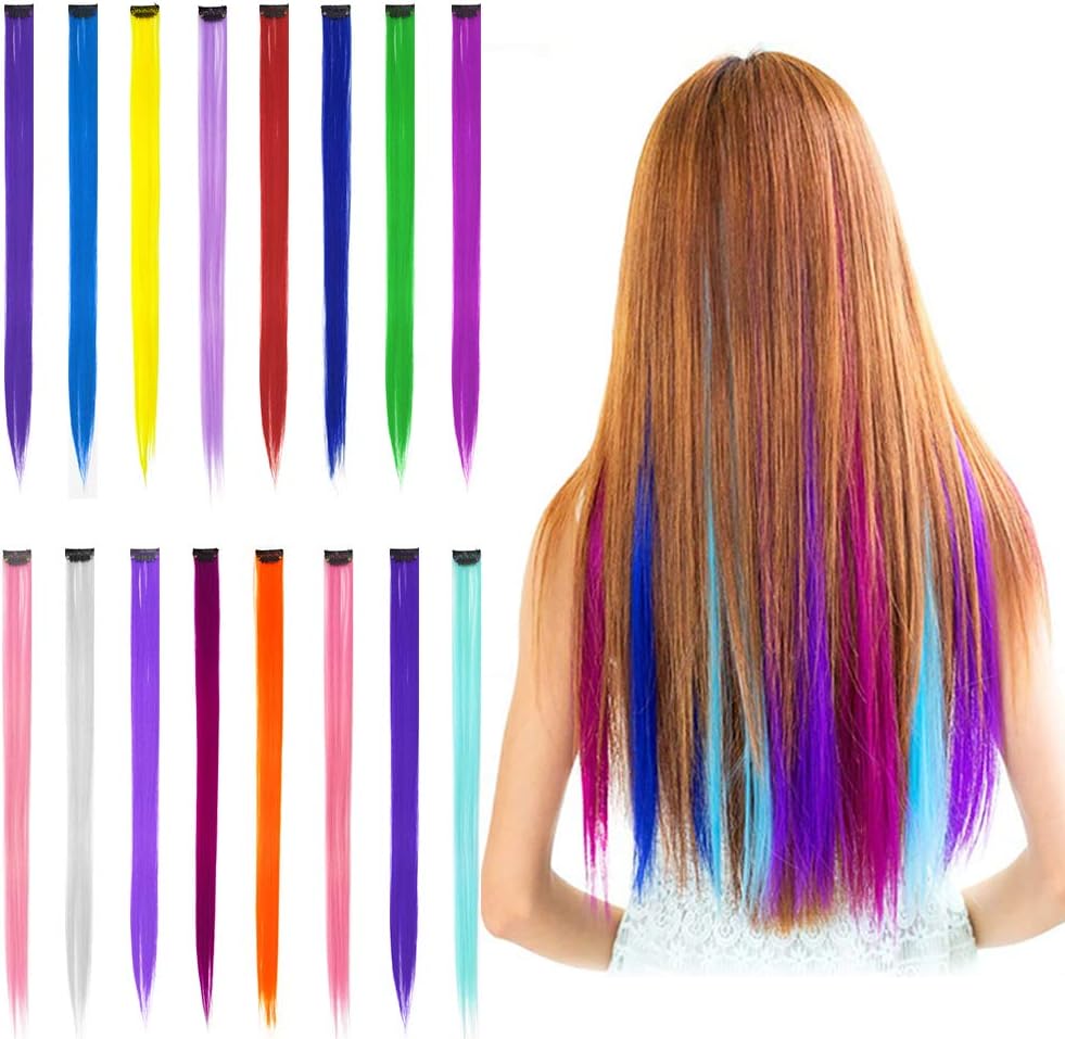 16 Pack Colored Clip in Hair Extensions 
