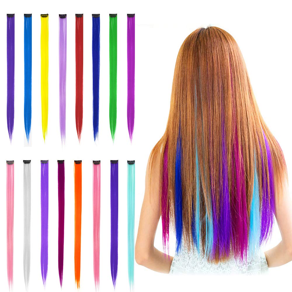 16 Pack Colored Clip In Hair Extensions Hair Wigs Pieces For Women Synthetic Color Rainbow Tape In Hair Extension Clips Highlights Straight Pink Red Blue Purple Fake Hair Accessories For Girls Buy
