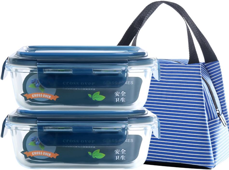 2-Pack Glass Meal Prep Containers, Reusable Food Storage Containers with Insulated Thermal Cooler Bag ( BPA Free, 2 Leakproof Compartments), Microwave Safe