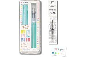SOMEIE Fountain Pen Set CON-40 Converter & Kakuno Fine Nib with Black Ink Cartridge & Sticky Notes – Refillable Ink System, For Beginners, Calligraphy (Green FKA-1SR-KBOG-F)