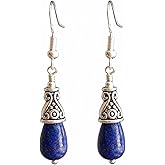 Lapis Lazuli Teardrop Earrings 925 Sterling Silver Hooks and Tibetan Silver Handmade Jewelry for Women in a Gift Box